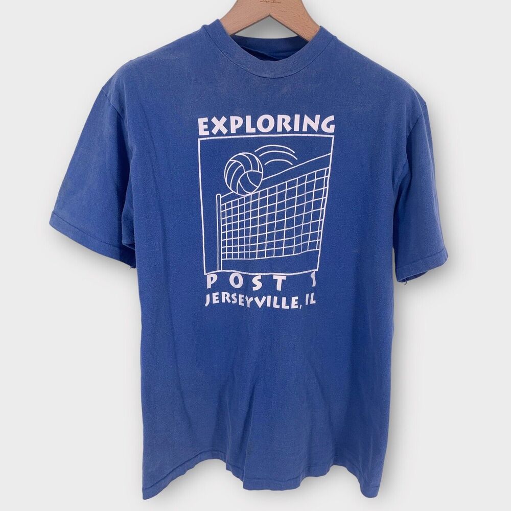 Vintage Volleyball Jerseyville Illinois Single Stitch T Shirt Blue L-XL 90s Y2K